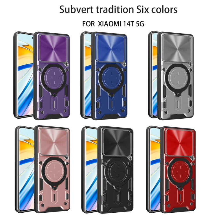 For Xiaomi 14T 5G CD Texture Sliding Camshield Magnetic Holder Phone Case