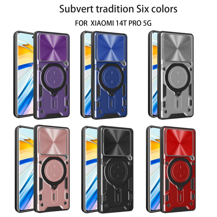 For Xiaomi 14T Pro 5G CD Texture Sliding Camshield Magnetic Holder Phone Case