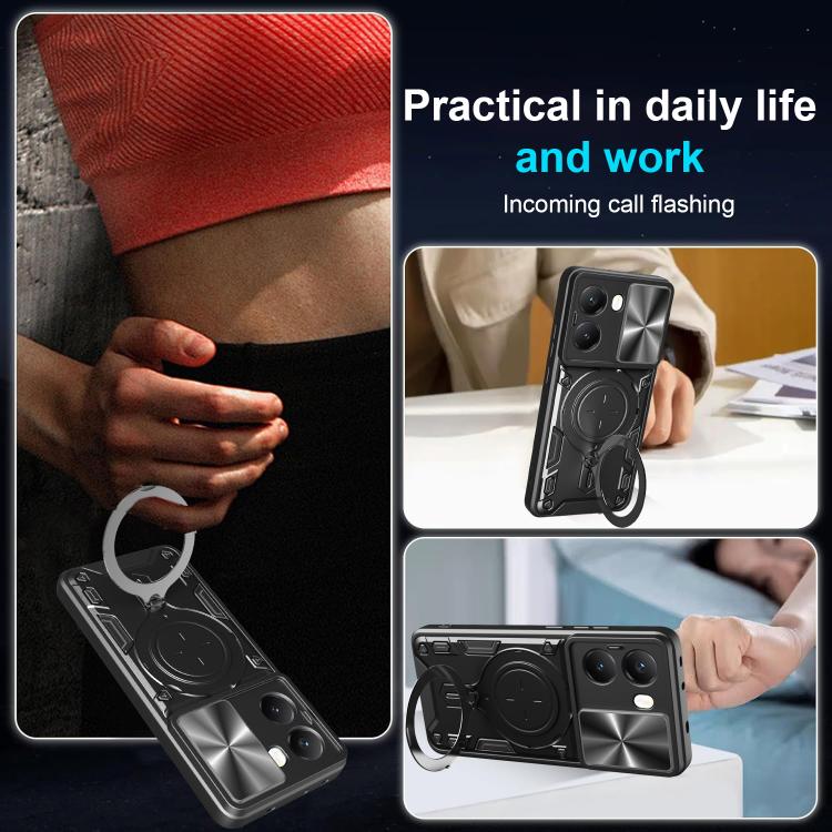 For Xiaomi Poco X7 Pro 5G Global CD Texture Sliding Camshield Magnetic Holder Phone Case