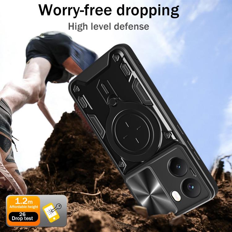 For Xiaomi Poco X7 Pro 5G Global CD Texture Sliding Camshield Magnetic Holder Phone Case
