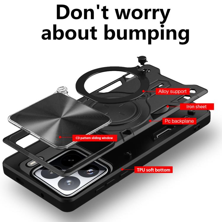 For Xiaomi 15 CD Texture Sliding Camshield Magnetic Holder Phone Case
