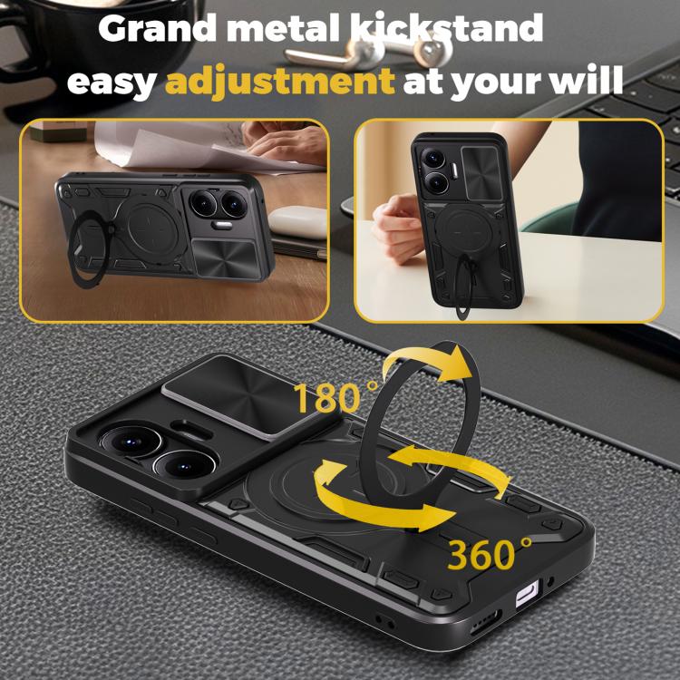 For Xiaomi Poco F7 CD Texture Sliding Camshield Magnetic Holder Phone Case