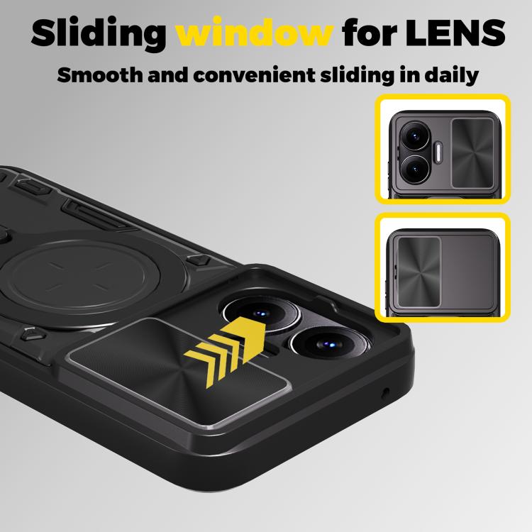 For Xiaomi Poco F7 CD Texture Sliding Camshield Magnetic Holder Phone Case