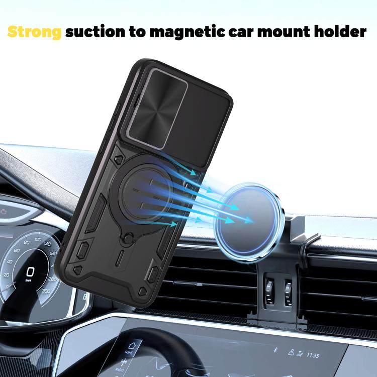 For Xiaomi Poco F7 CD Texture Sliding Camshield Magnetic Holder Phone Case