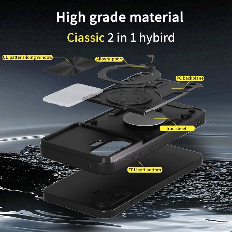For Xiaomi Poco F7 CD Texture Sliding Camshield Magnetic Holder Phone Case