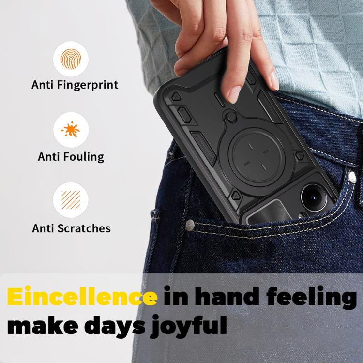 For Xiaomi Poco F7 CD Texture Sliding Camshield Magnetic Holder Phone Case