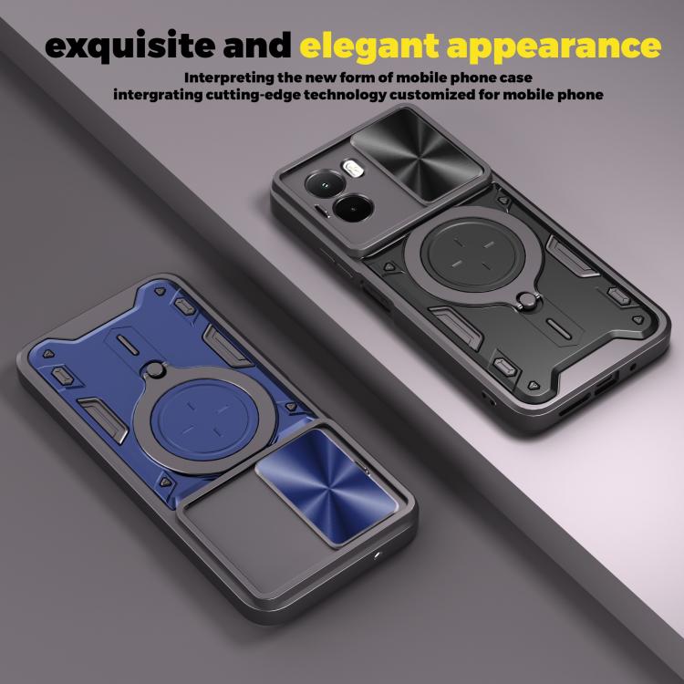 For Xiaomi Poco M7 4G 169mm CD Texture Sliding Camshield Magnetic Holder Phone Case