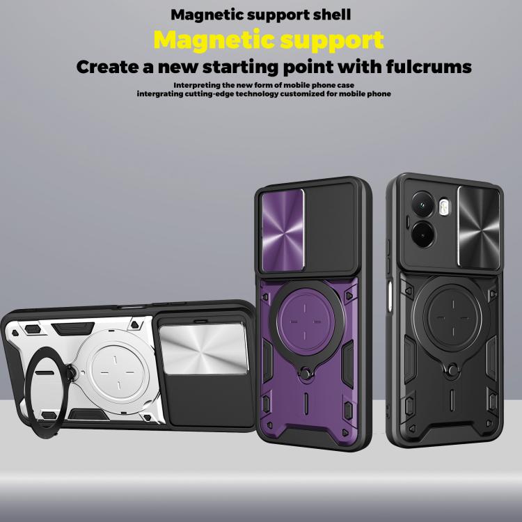 For Xiaomi Poco M7 4G 169mm CD Texture Sliding Camshield Magnetic Holder Phone Case