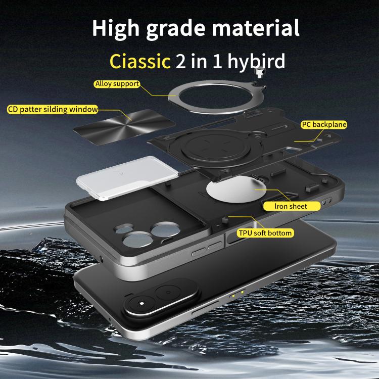 For Xiaomi Poco M7 4G 169mm CD Texture Sliding Camshield Magnetic Holder Phone Case
