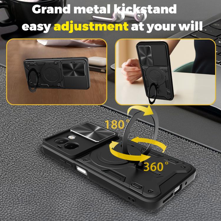 For Xiaomi Poco M7 4G 169mm CD Texture Sliding Camshield Magnetic Holder Phone Case