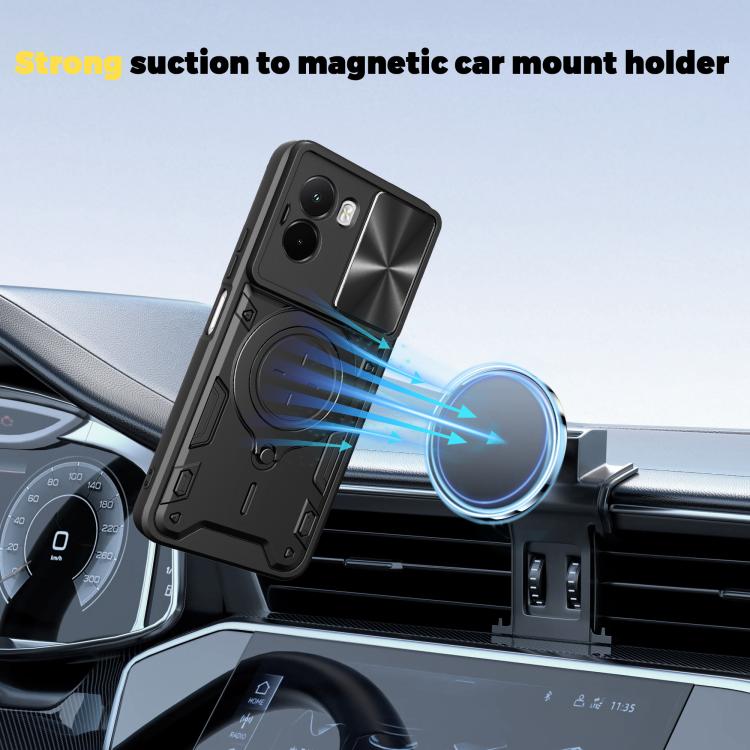 For Xiaomi Poco M7 4G 169mm CD Texture Sliding Camshield Magnetic Holder Phone Case