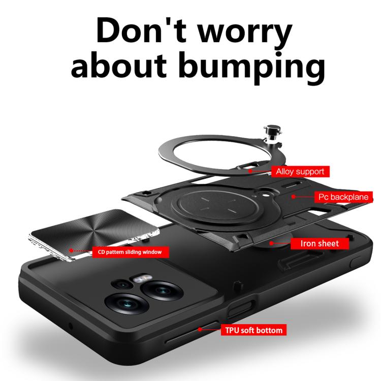 For Xiaomi Poco X4 GT CD Texture Sliding Camshield Magnetic Holder Phone Case