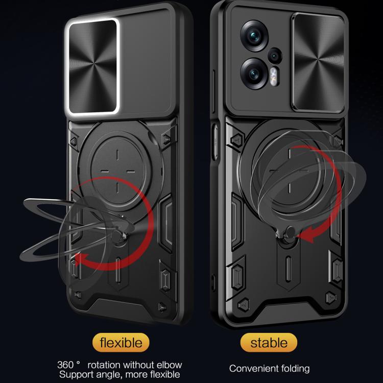 For Xiaomi Poco X4 GT CD Texture Sliding Camshield Magnetic Holder Phone Case