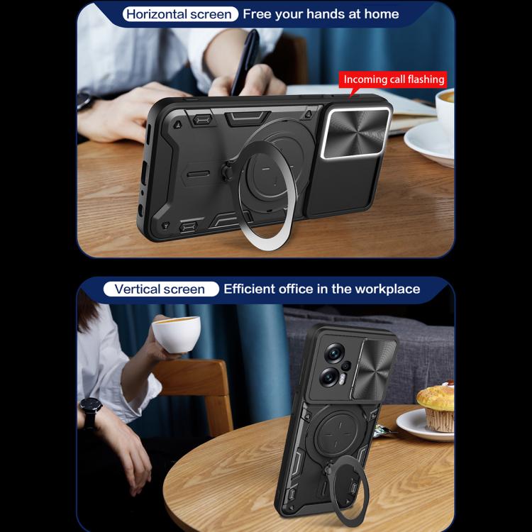 For Xiaomi Poco X4 GT CD Texture Sliding Camshield Magnetic Holder Phone Case