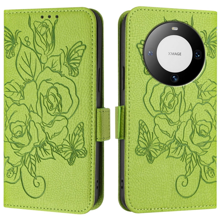 For Huawei Mate 60 Embossed Rose RFID Anti-theft Leather Phone Case