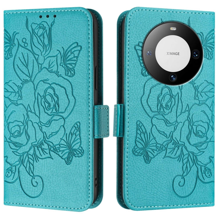 For Huawei Mate 60 Embossed Rose RFID Anti-theft Leather Phone Case