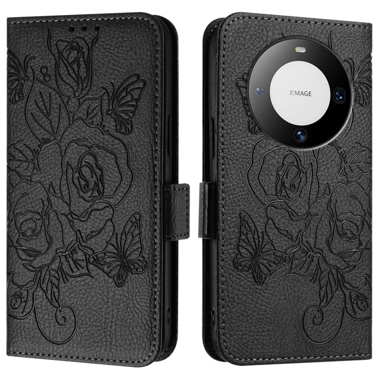 For Huawei Mate 60 Embossed Rose RFID Anti-theft Leather Phone Case