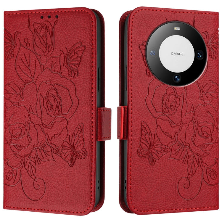 For Huawei Mate 60 Pro / 60 Pro+ Embossed Rose RFID Anti-theft Leather Phone Case