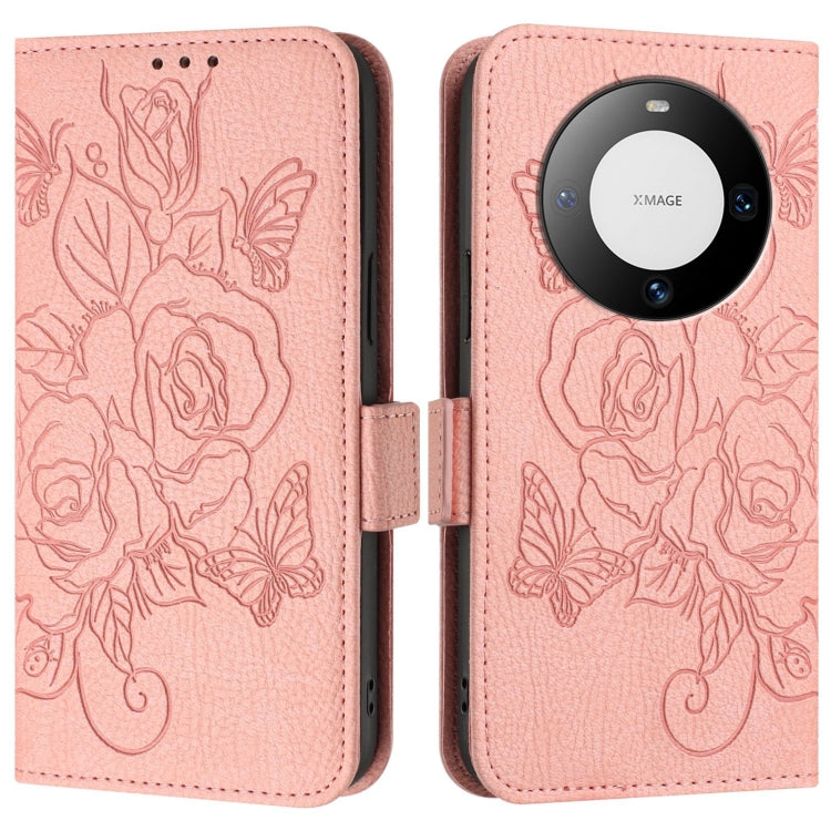 For Huawei Mate 60 Pro / 60 Pro+ Embossed Rose RFID Anti-theft Leather Phone Case