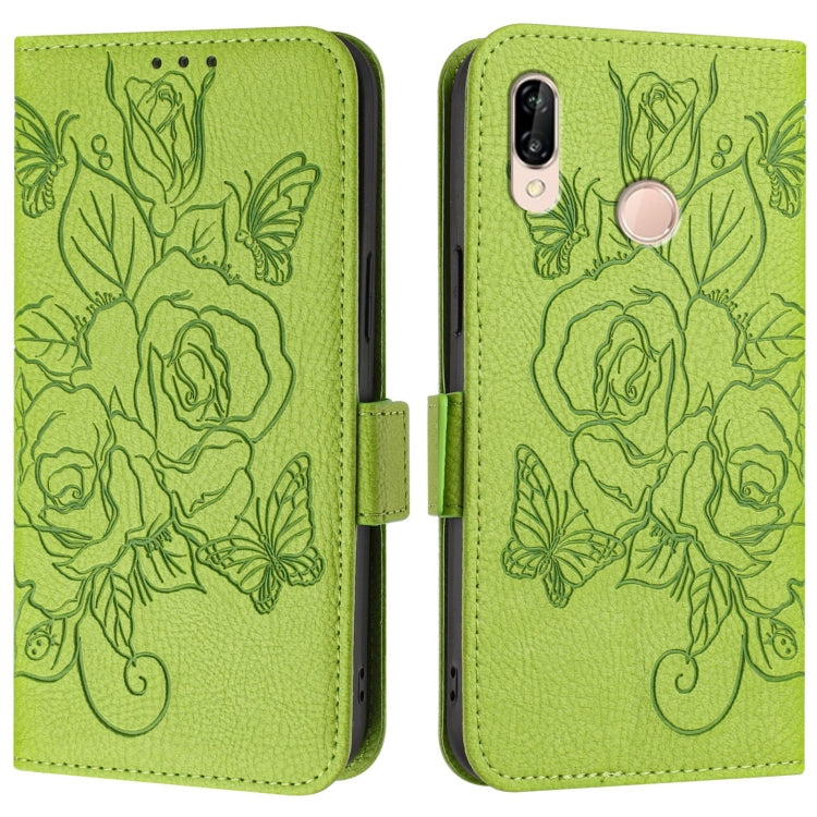 For Huawei P20 Lite / nova 3e Embossed Rose RFID Anti-theft Leather Phone Case