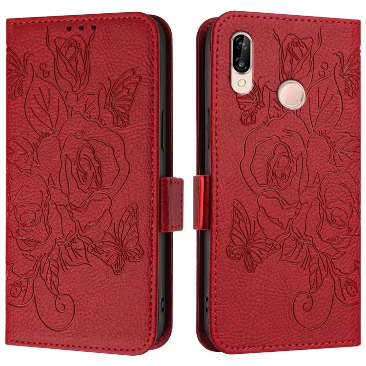 For Huawei P20 Lite / nova 3e Embossed Rose RFID Anti-theft Leather Phone Case