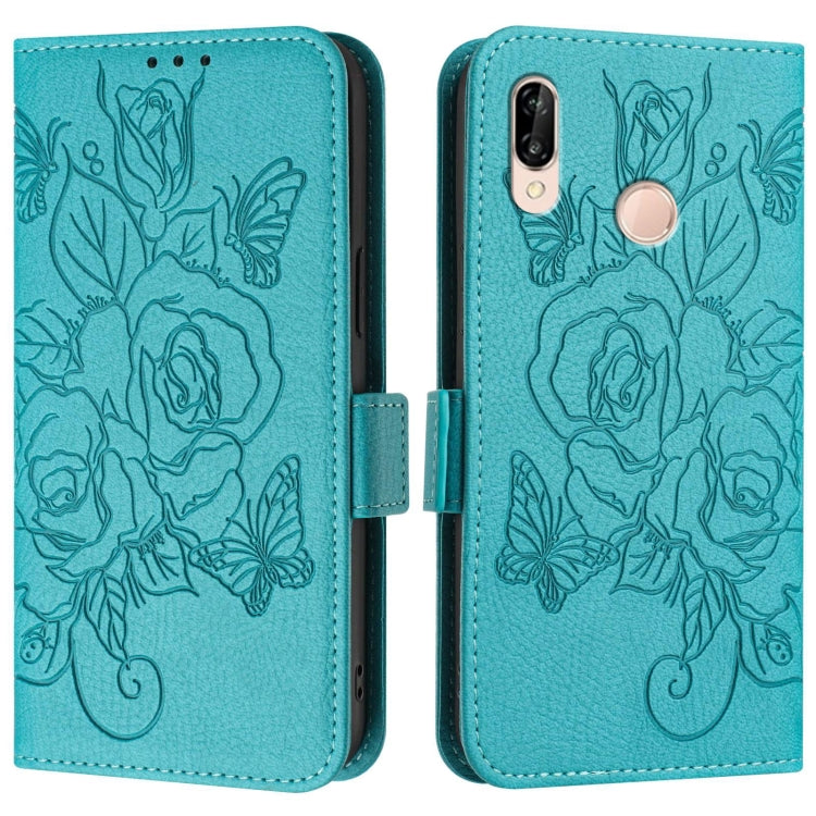 For Huawei P20 Lite / nova 3e Embossed Rose RFID Anti-theft Leather Phone Case