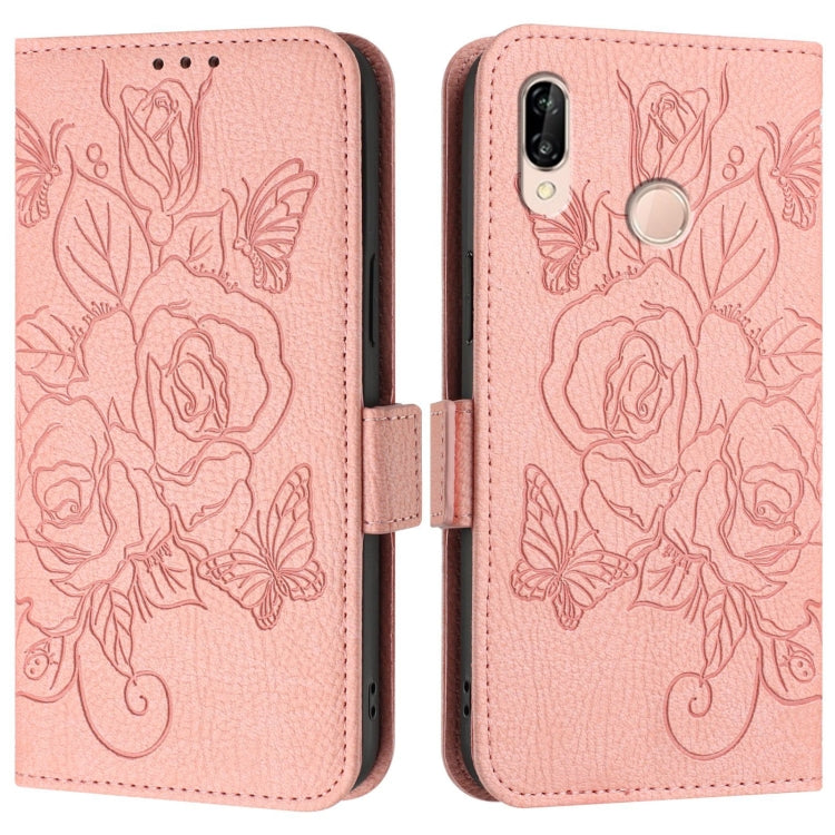 For Huawei P20 Lite / nova 3e Embossed Rose RFID Anti-theft Leather Phone Case