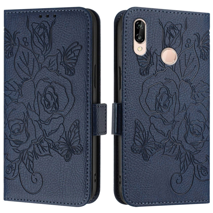 For Huawei P20 Lite / nova 3e Embossed Rose RFID Anti-theft Leather Phone Case