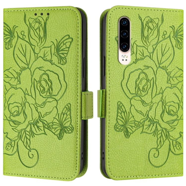 For Huawei P30 Embossed Rose RFID Anti-theft Leather Phone Case