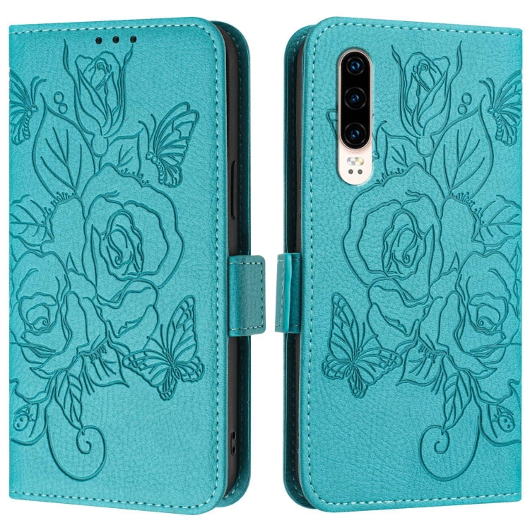 For Huawei P30 Embossed Rose RFID Anti-theft Leather Phone Case