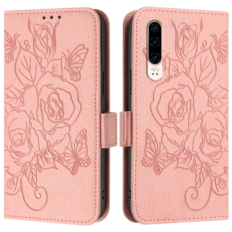 For Huawei P30 Embossed Rose RFID Anti-theft Leather Phone Case