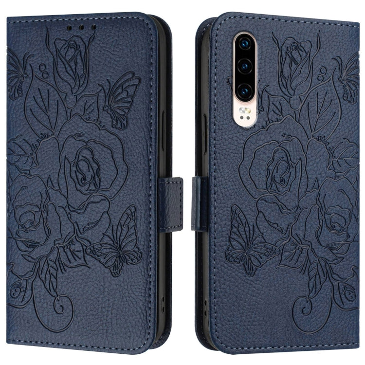 For Huawei P30 Embossed Rose RFID Anti-theft Leather Phone Case