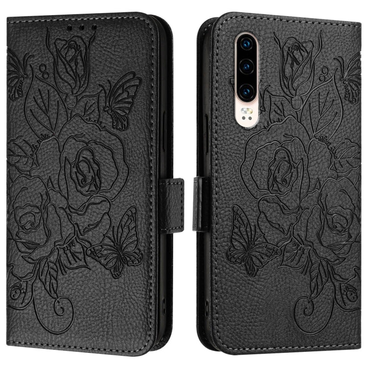 For Huawei P30 Embossed Rose RFID Anti-theft Leather Phone Case