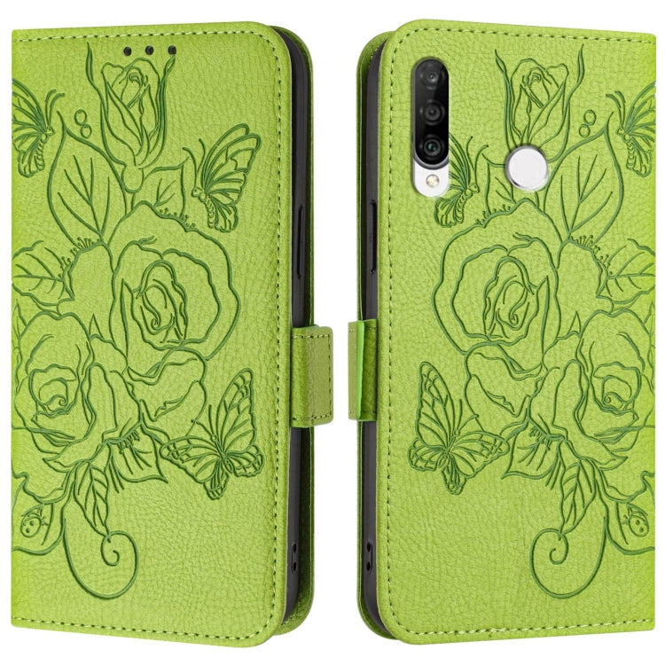 For Huawei P30 Lite / nova 4e Embossed Rose RFID Anti-theft Leather Phone Case