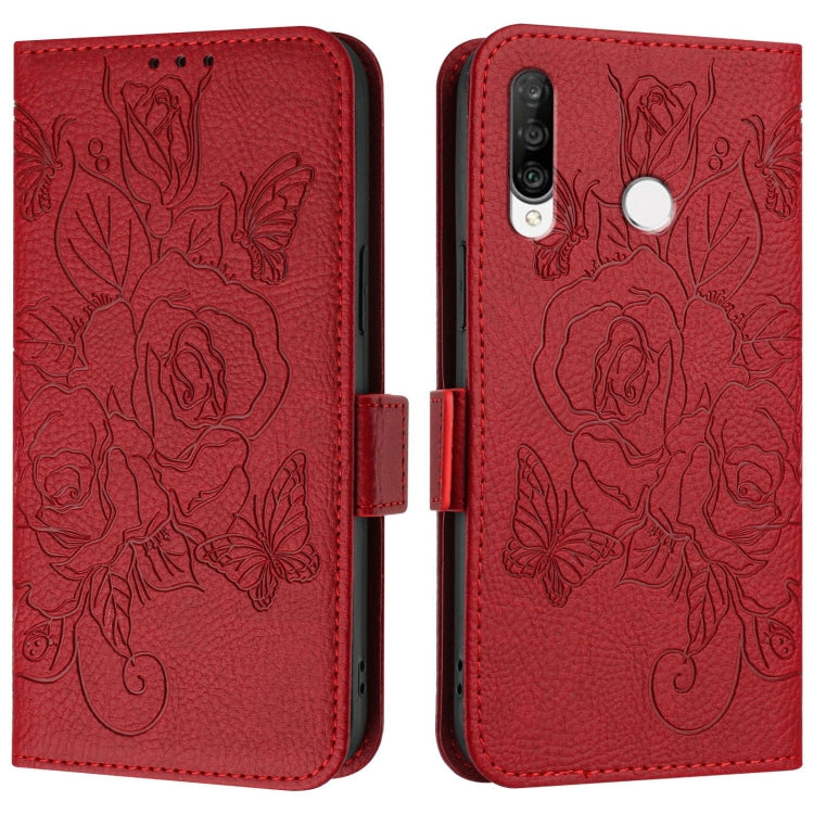 For Huawei P30 Lite / nova 4e Embossed Rose RFID Anti-theft Leather Phone Case