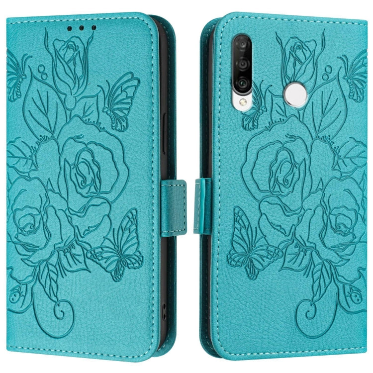 For Huawei P30 Lite / nova 4e Embossed Rose RFID Anti-theft Leather Phone Case