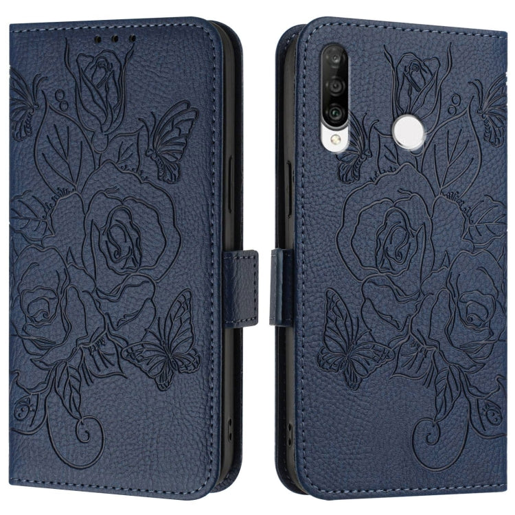 For Huawei P30 Lite / nova 4e Embossed Rose RFID Anti-theft Leather Phone Case
