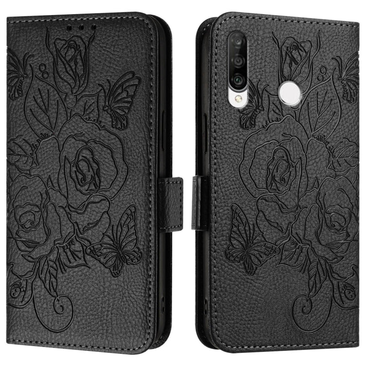 For Huawei P30 Lite / nova 4e Embossed Rose RFID Anti-theft Leather Phone Case
