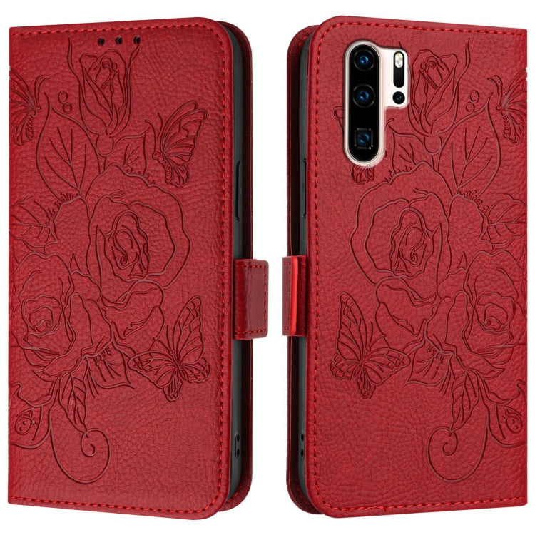 For Huawei P30 Pro Embossed Rose RFID Anti-theft Leather Phone Case