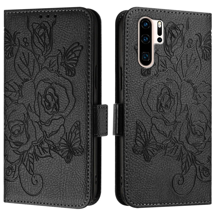 For Huawei P30 Pro Embossed Rose RFID Anti-theft Leather Phone Case
