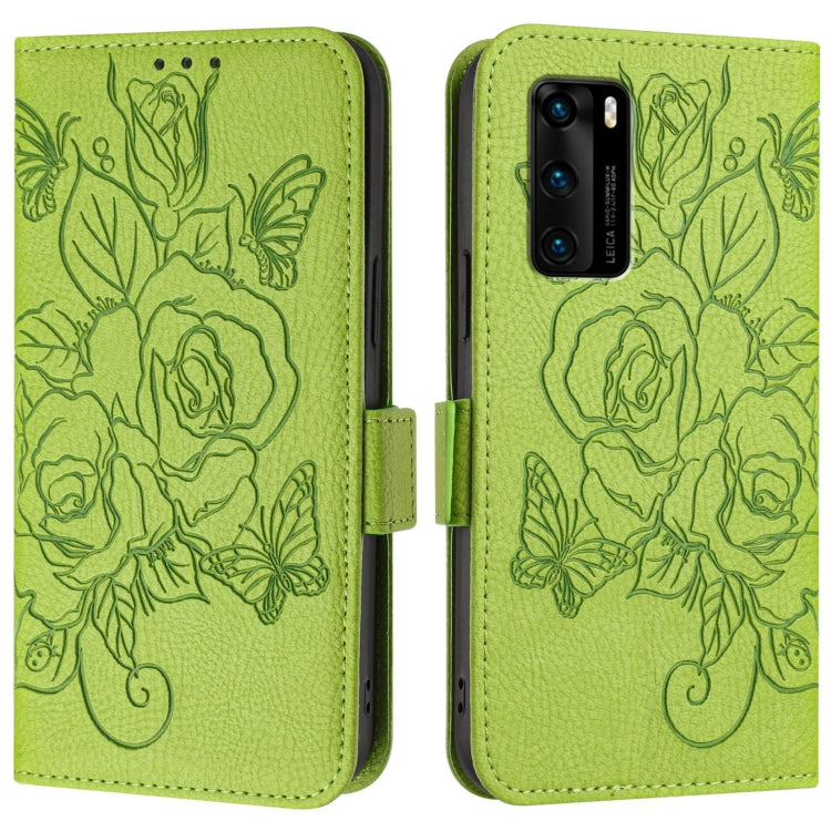 For Huawei P40 Embossed Rose RFID Anti-theft Leather Phone Case