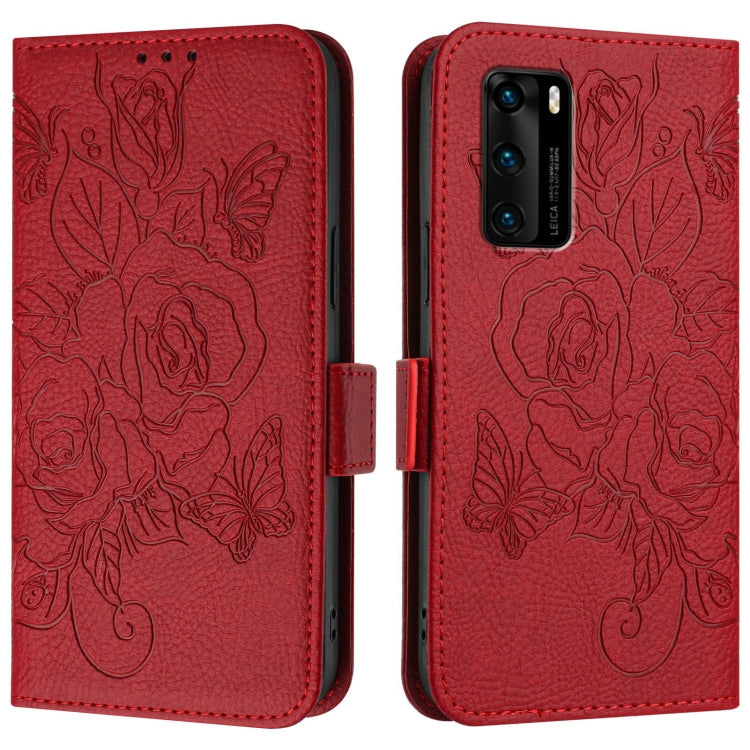 For Huawei P40 Embossed Rose RFID Anti-theft Leather Phone Case