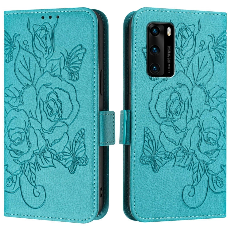 For Huawei P40 Embossed Rose RFID Anti-theft Leather Phone Case