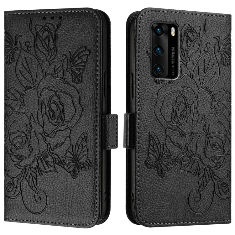 For Huawei P40 Embossed Rose RFID Anti-theft Leather Phone Case
