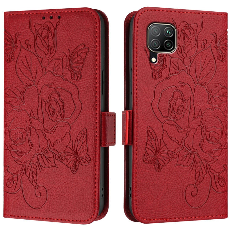 For Huawei P40 Lite / nova 6 SE Embossed Rose RFID Anti-theft Leather Phone Case