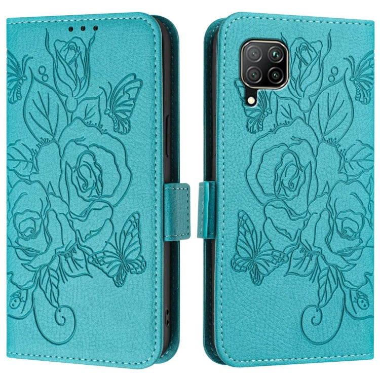 For Huawei P40 Lite / nova 6 SE Embossed Rose RFID Anti-theft Leather Phone Case