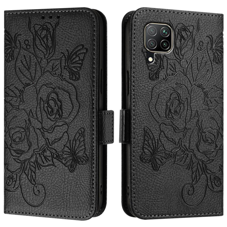 For Huawei P40 Lite / nova 6 SE Embossed Rose RFID Anti-theft Leather Phone Case