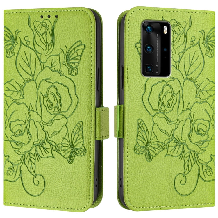 For Huawei P40 Pro Embossed Rose RFID Anti-theft Leather Phone Case