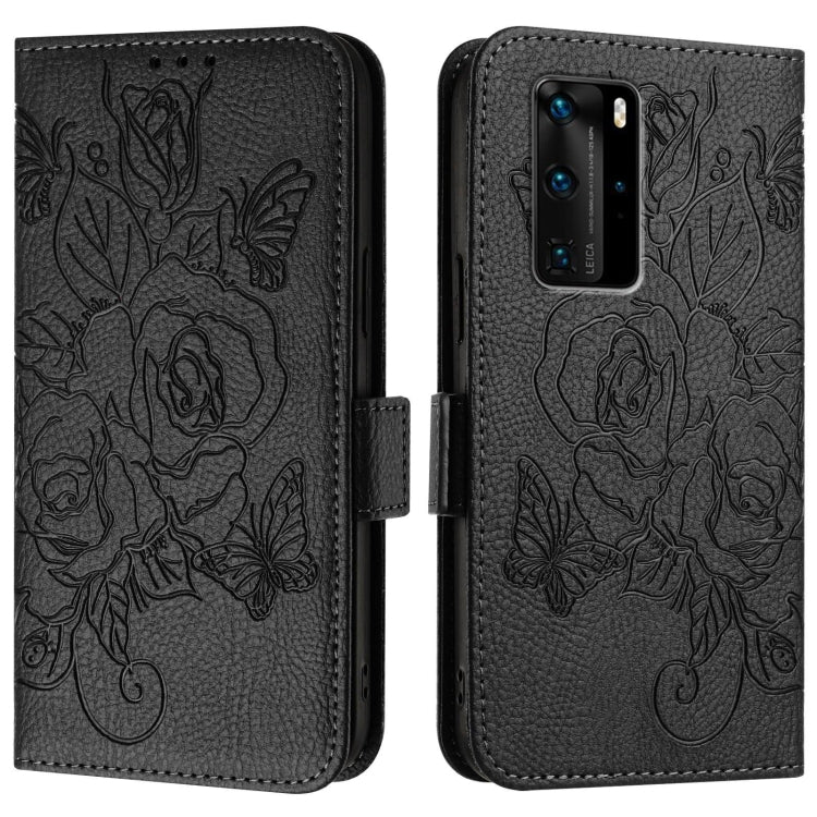 For Huawei P40 Pro Embossed Rose RFID Anti-theft Leather Phone Case