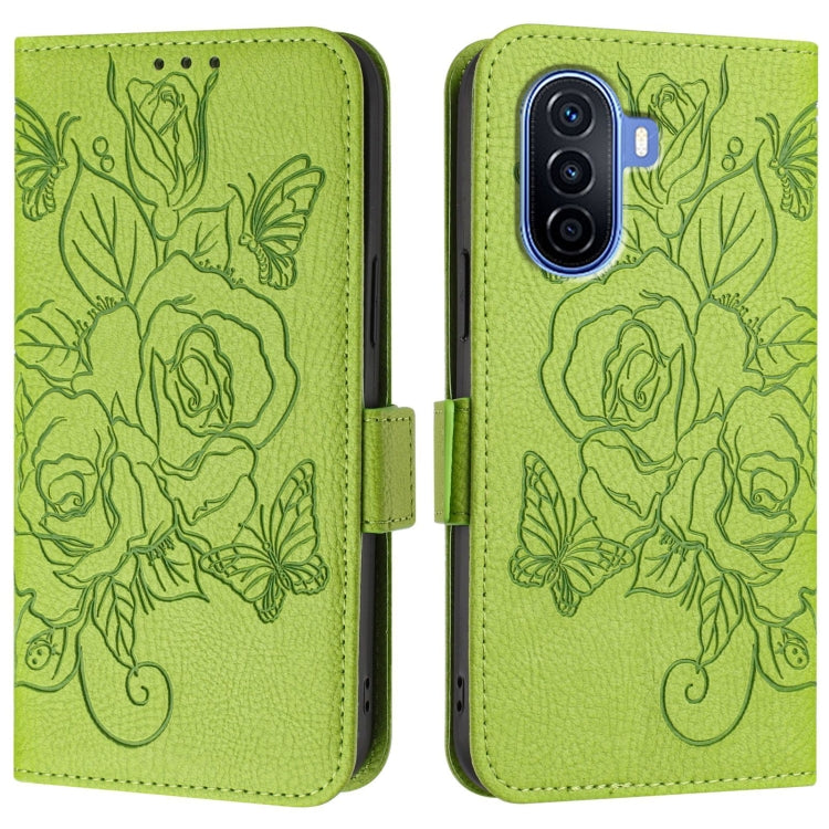 For Huawei Enjoy 50 4G / nova Y70 Plus Embossed Rose RFID Anti-theft Leather Phone Case